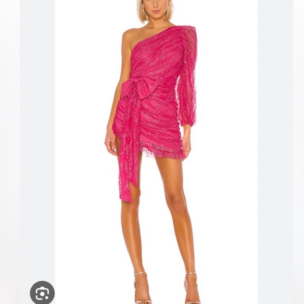 For Love & Lemons Pink Asymmetrical Ruched Bodycon Dress
